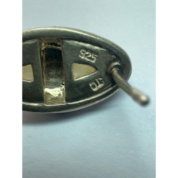 Estate Sterling Silver 925 Oval Marcasite Mother of Pearl EZ Back Stud Earrings - Picture 5 of 8